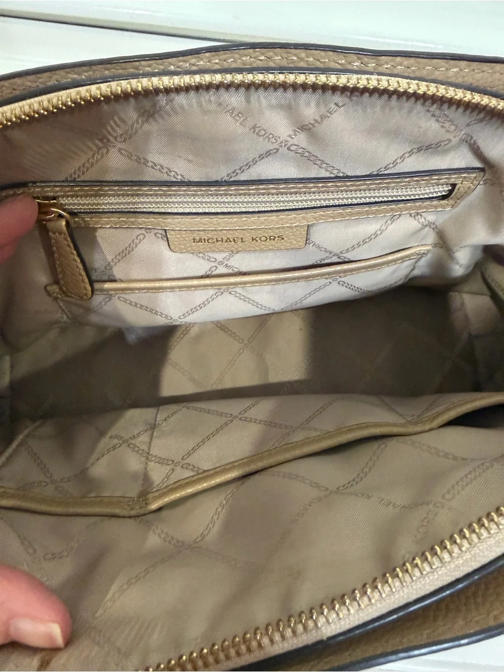 Michael Kors Pebbled Maxine Dome Handbag in Taupe